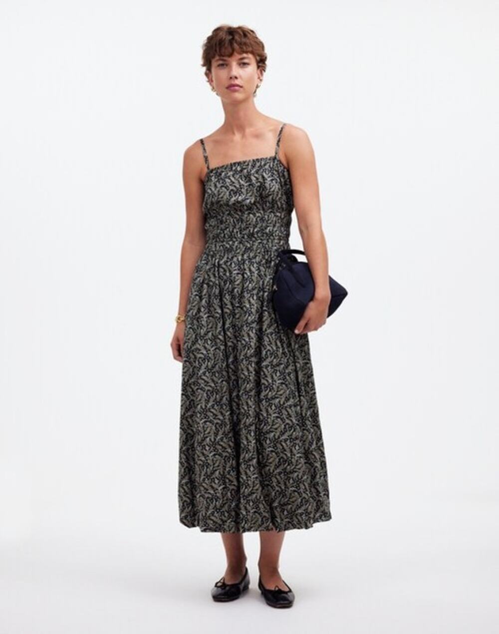 NWT Madewell Sleeveless Bubble-Hem Midi Dress Floral Amira Black Print Size 00